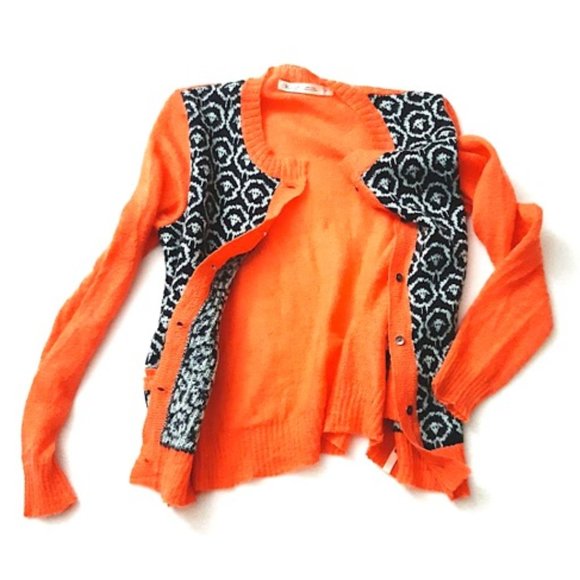 WOOLRICH Wool Mohair Sheep Motif Cardigan Orange Black - Picture 7 of 12